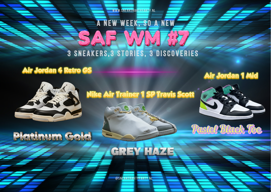 Collectie overzicht Nike Air Trainer 1 Travis Scott, Jordan 4 Platinum Gold en Jordan 1 Mid Pastel Black Toe - Sneaker Arty Farty Blog WM #7